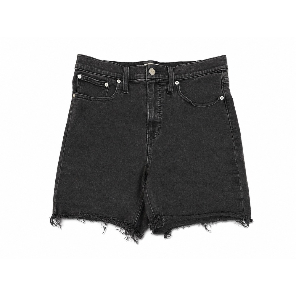 Madewell High Rise Mid Length Denim Shorts Black Raw Hem Women's 29 Stretch